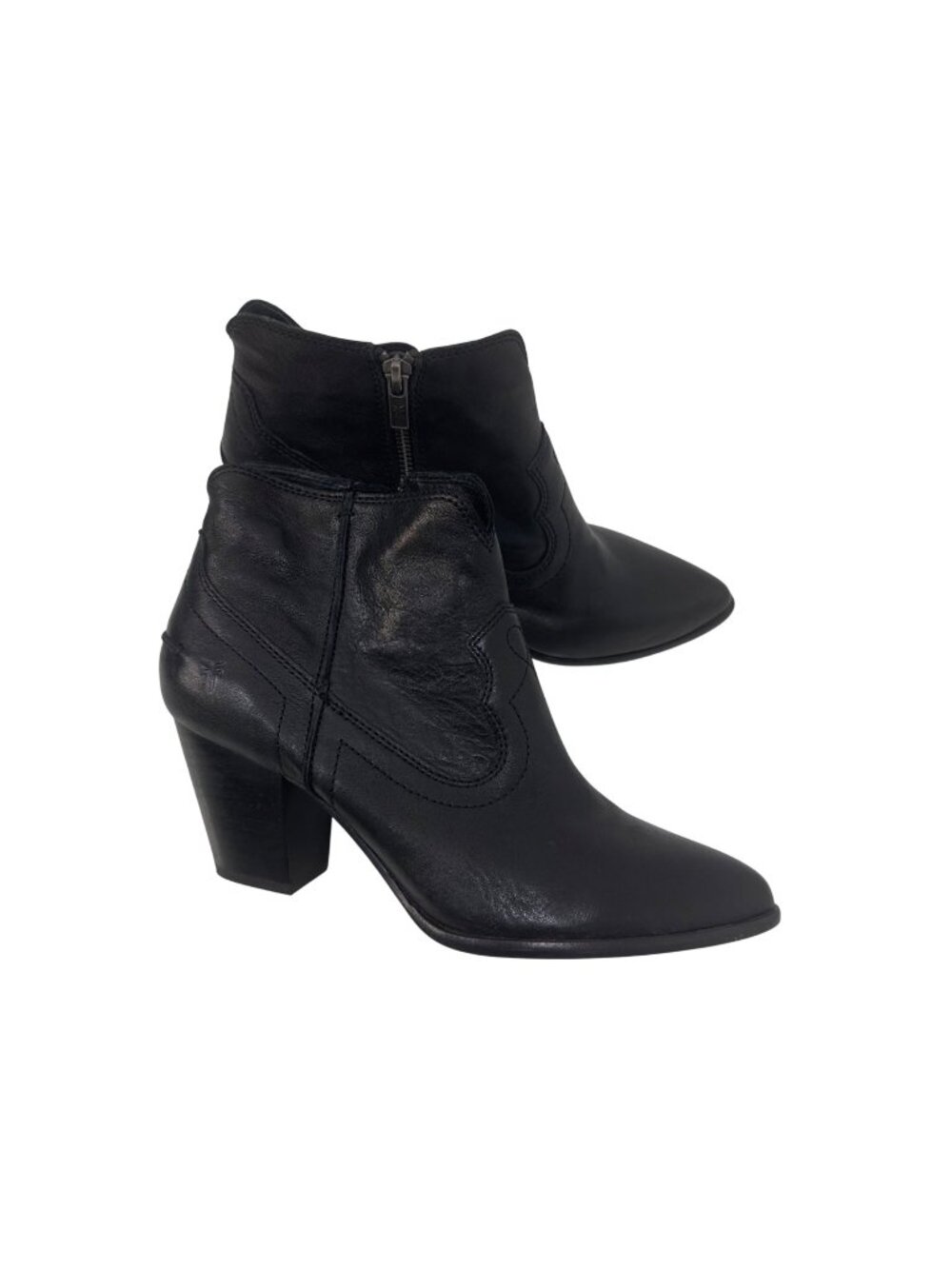 Frye Womens Black Leather Ankle Boots Size 8.5M Zipper Closure